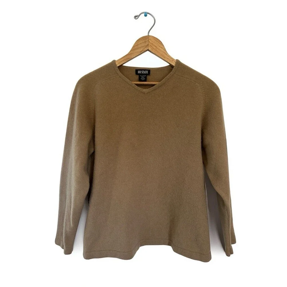 111 State 100% Cashmere Sweater Men’s Medium Tan V Neck Pullover
